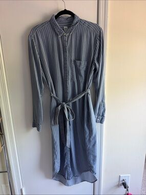 GAP Blue and White Striped Midi Shirt Dress